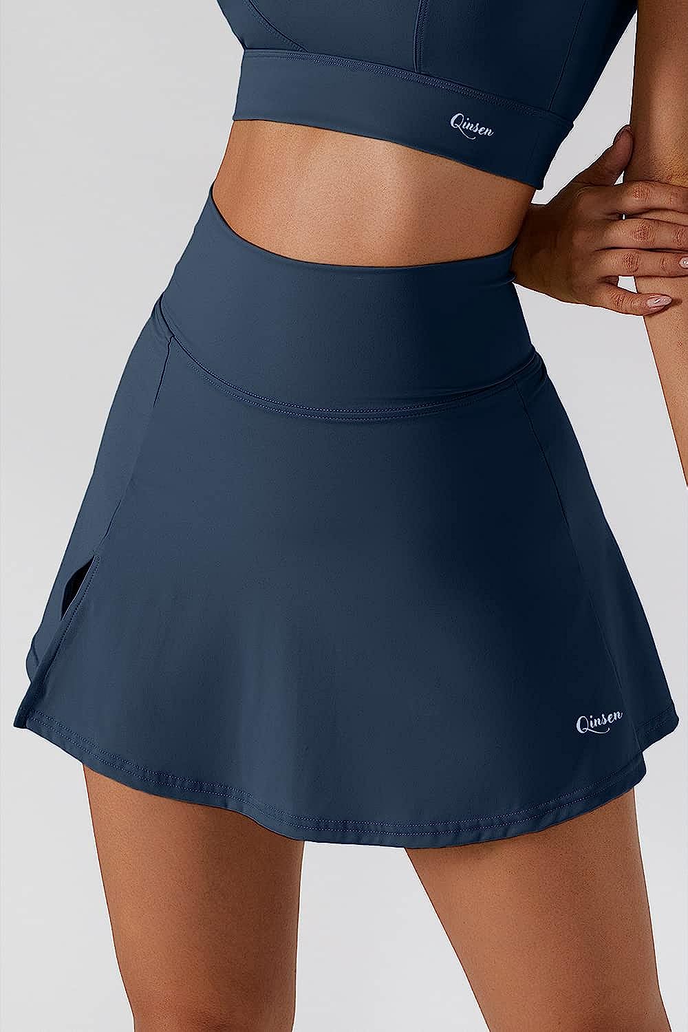 QINSEN Women's Tennis Skirts Stretch High Waisted Golf Skorts Running Sports Workout Activewear - Image 3